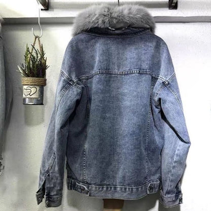 Japanese-Style Loose Fit Fleece-Lined Denim Jacket
