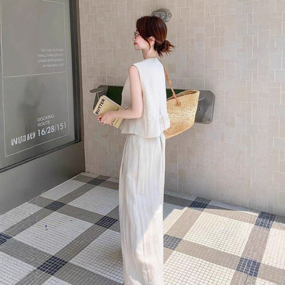 Suit Vest + Wide Leg Pants Two Piece Set