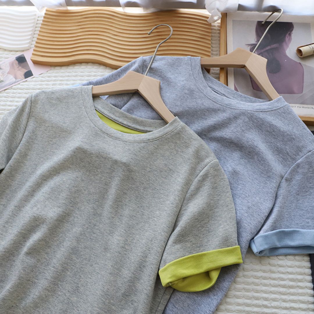 Color Block Crew Neck Versatile Short Sleeve T Shirt