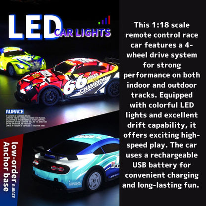1:18 Scale 4WD High-Speed RC Drift Car with LED Lights