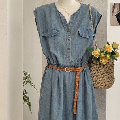 V Neck Lightweight Vintage Denim Dress