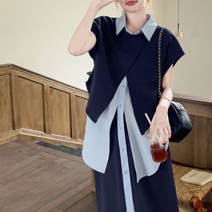 Deep Navy Irregular Shirt Set Dress