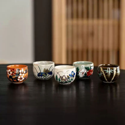 Kutani Five Grasses Floral Teacup Gift Set
