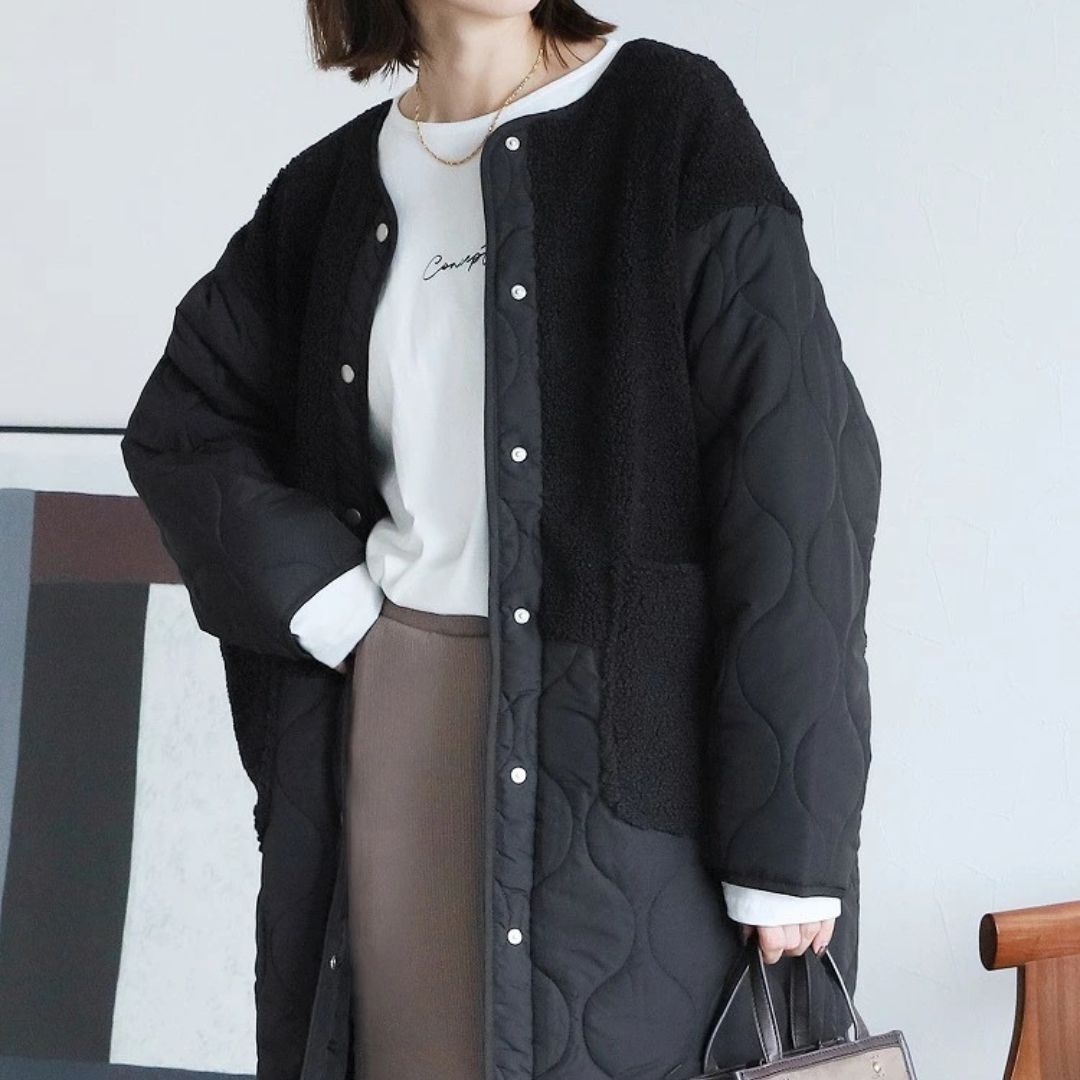 Japanese-Style Cotton Blend Mid-Length Jacket with Paneling