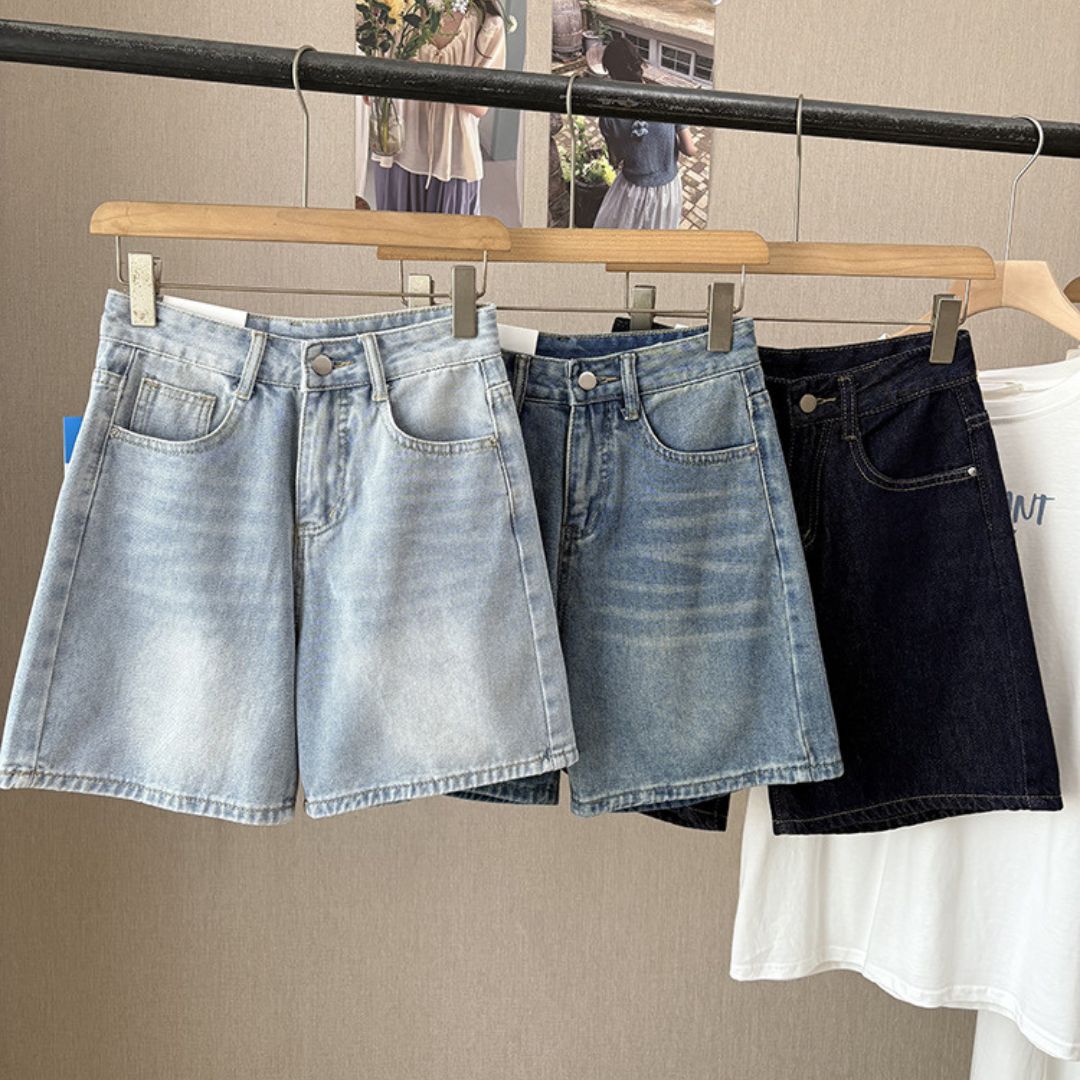 High Waist Straight Leg Casual Denim Shorts