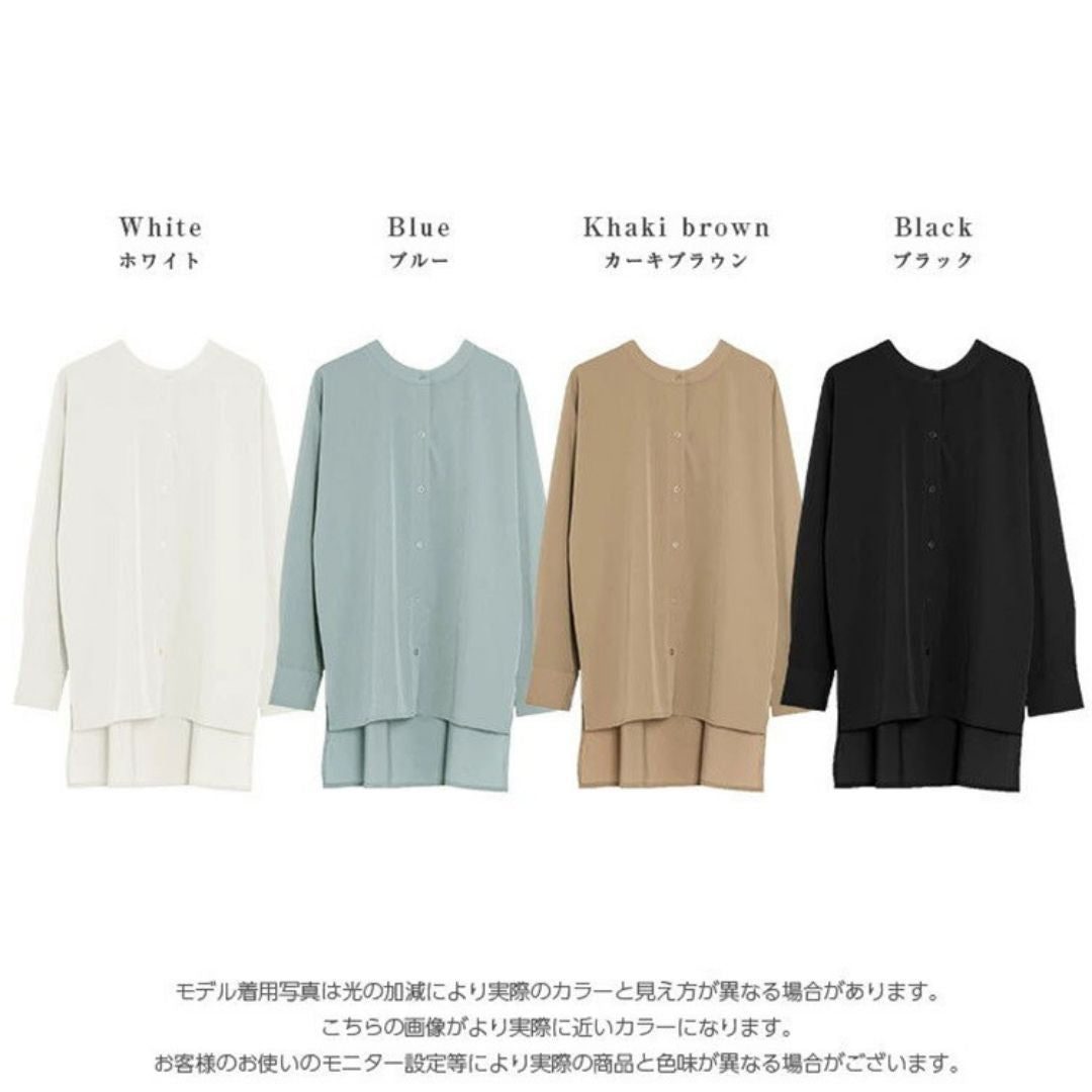 蝙蝠袖寬鬆立領開叉襯衣