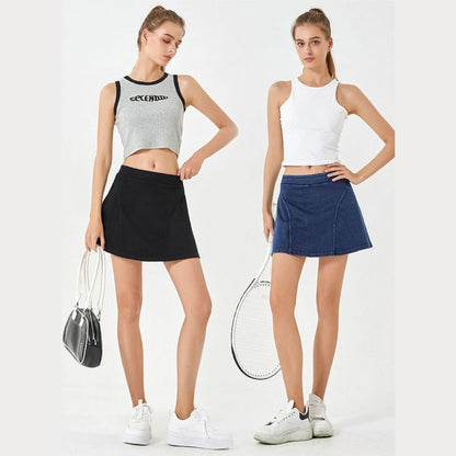 Denim-Look Two-in-One Yoga Fitness Shorts