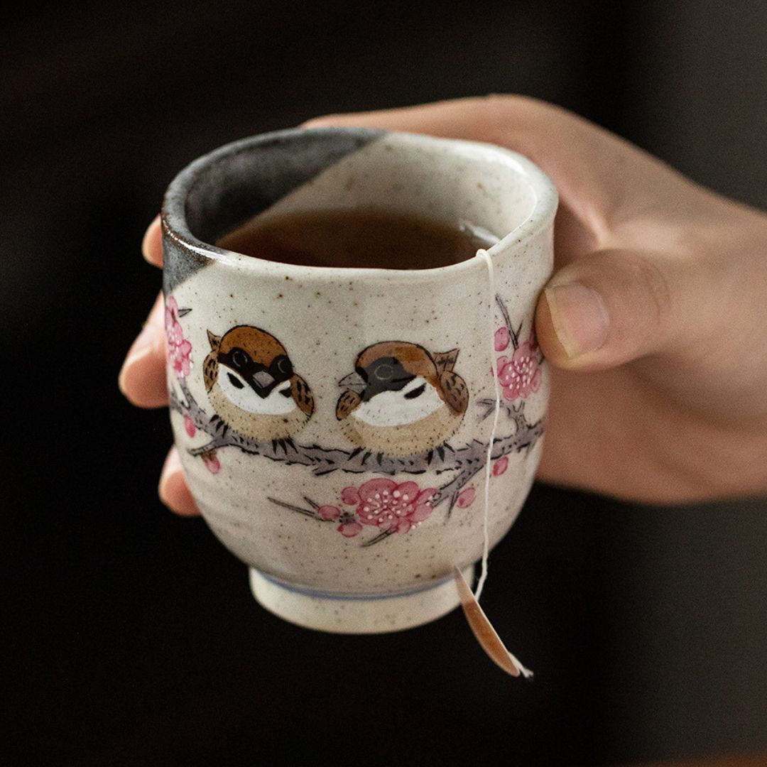 Kutani Ware Japanese Sparrow Teacup