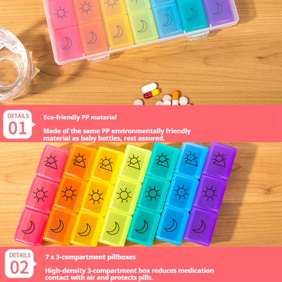 Rainbow 7-Day 21-Compartment Pill Box (Min. 2 Boxes)