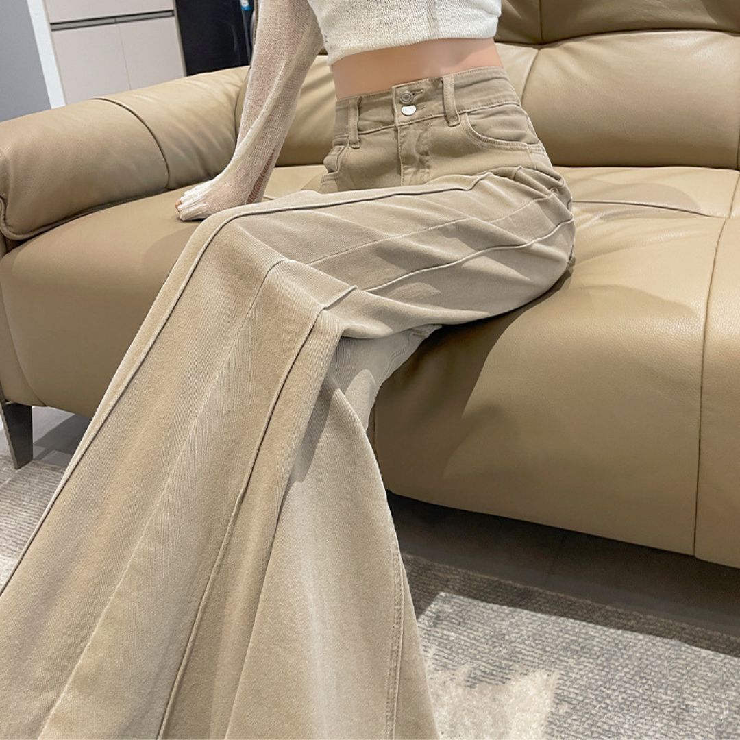 Milk Tea Color High Waist Stretch Flare Pants