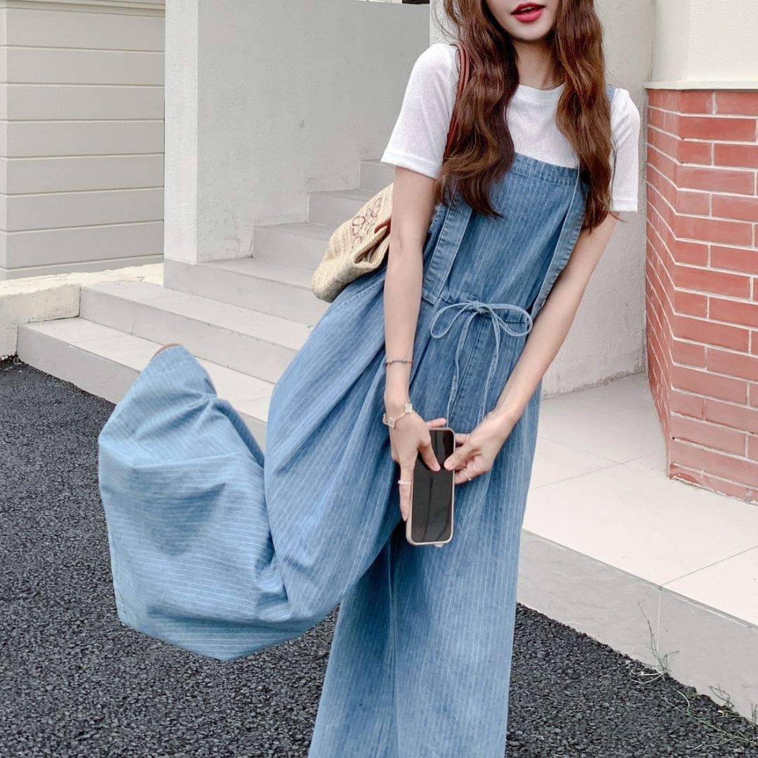 Casual Lazy Style Wide Leg Cinched Waist Jumpsuit