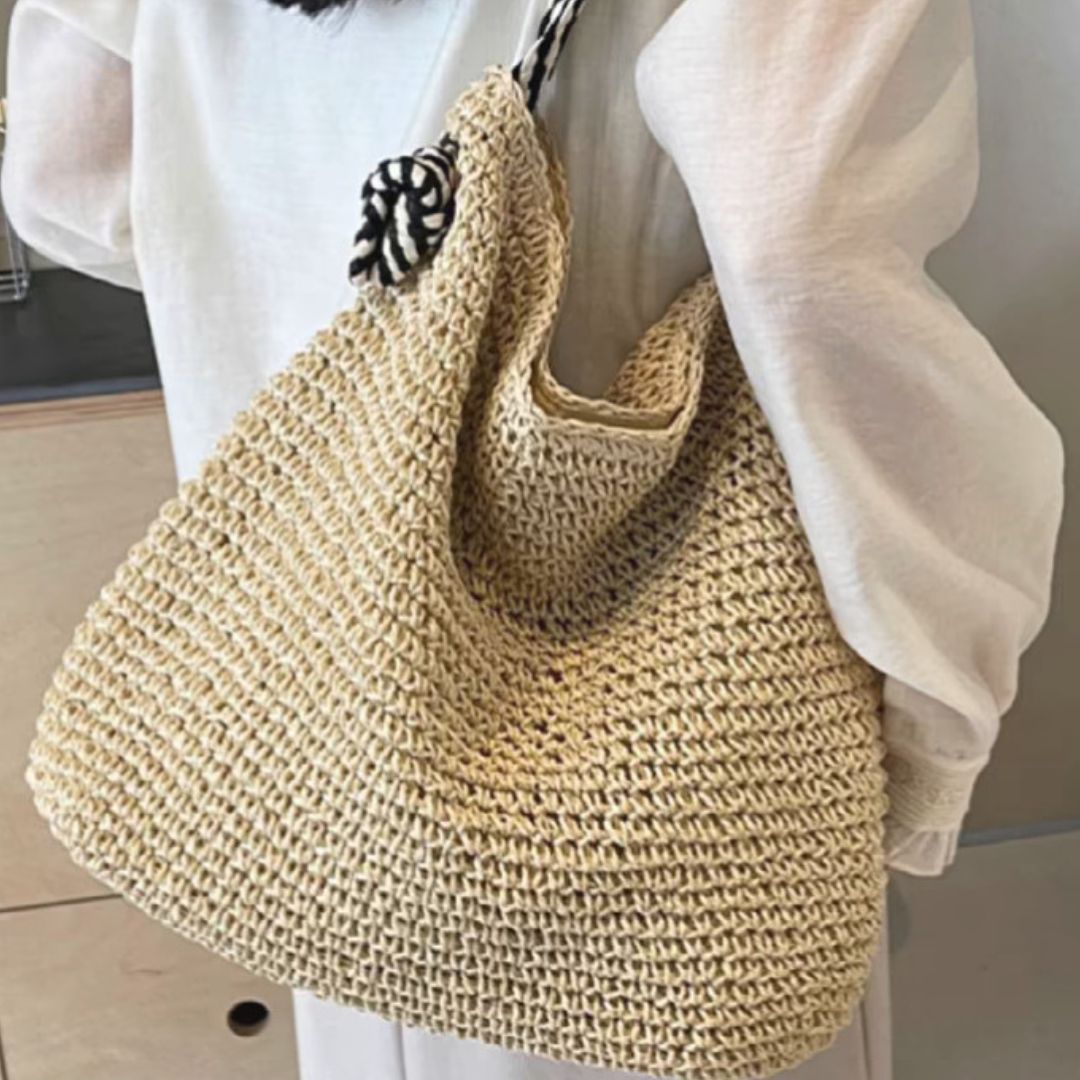 Navy Style Straw Shoulder Bag