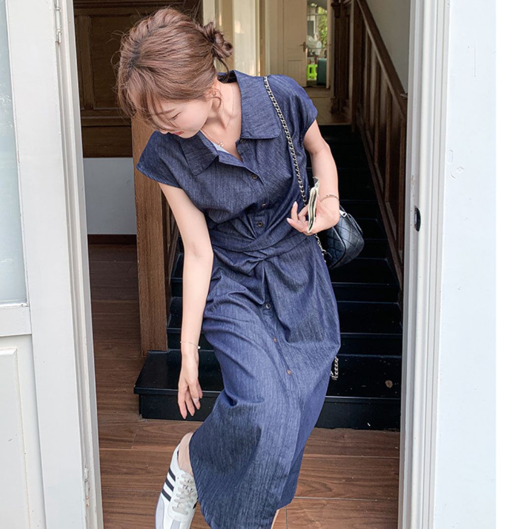 Minimalist Tie Waist Denim Dress