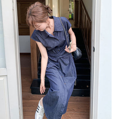 Minimalist Tie Waist Denim Dress