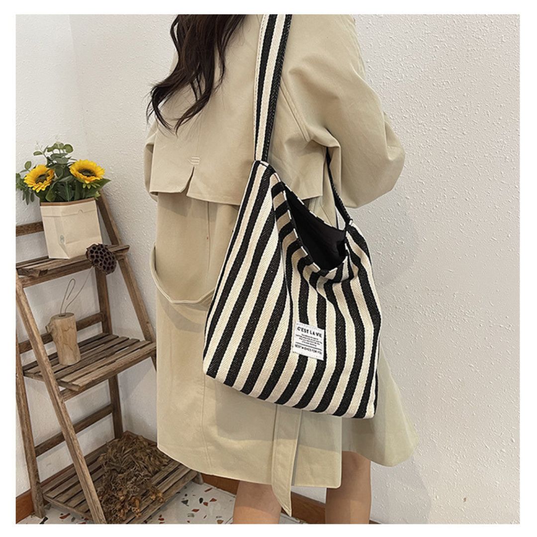 Large Capacity Striped Reversible Canvas Bag