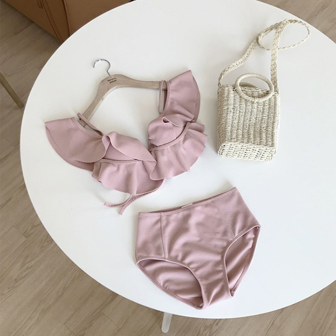 Ruffled High Waist Tummy Covering Two Piece Swimsuit