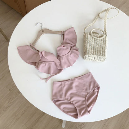 Ruffled High Waist Tummy Covering Two Piece Swimsuit