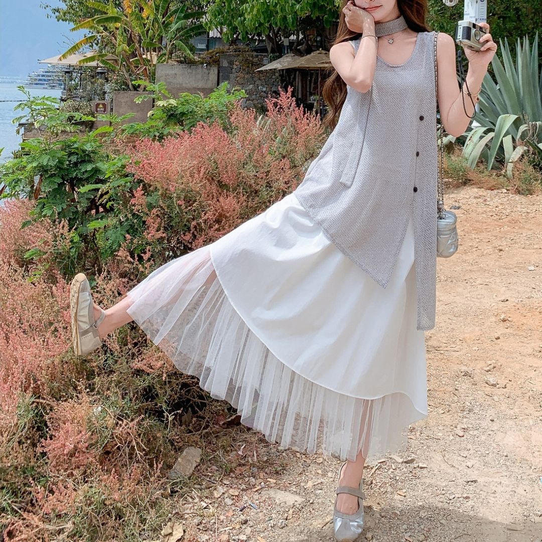 Knit Vest Top And Skirt Set