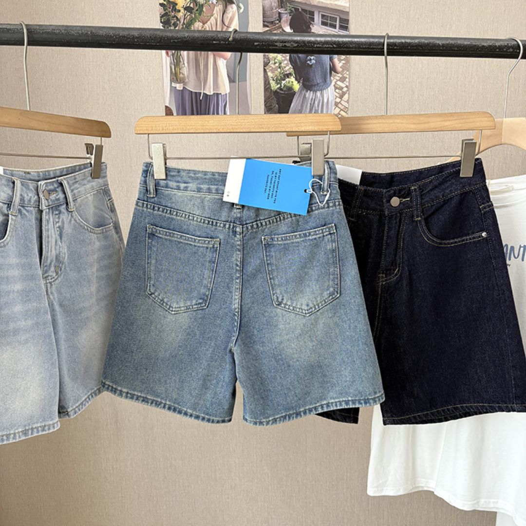 High Waist Straight Leg Casual Denim Shorts