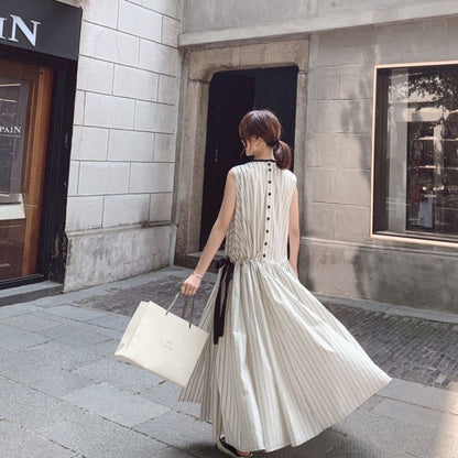 French Style Striped Bow Dress