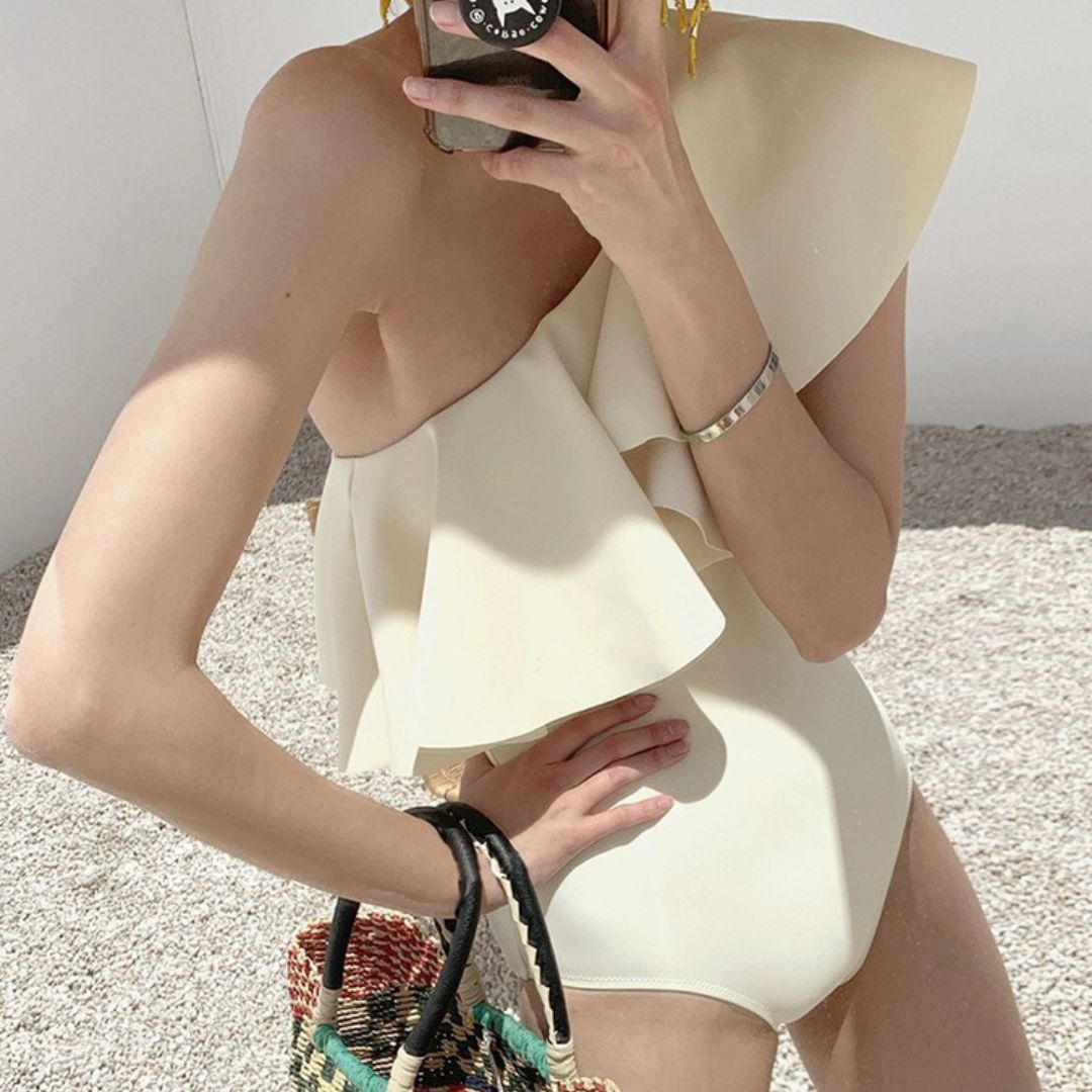Ruffled One Shoulder Sexy Swimsuit