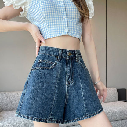 High Waist Structured Patchwork Denim Shorts