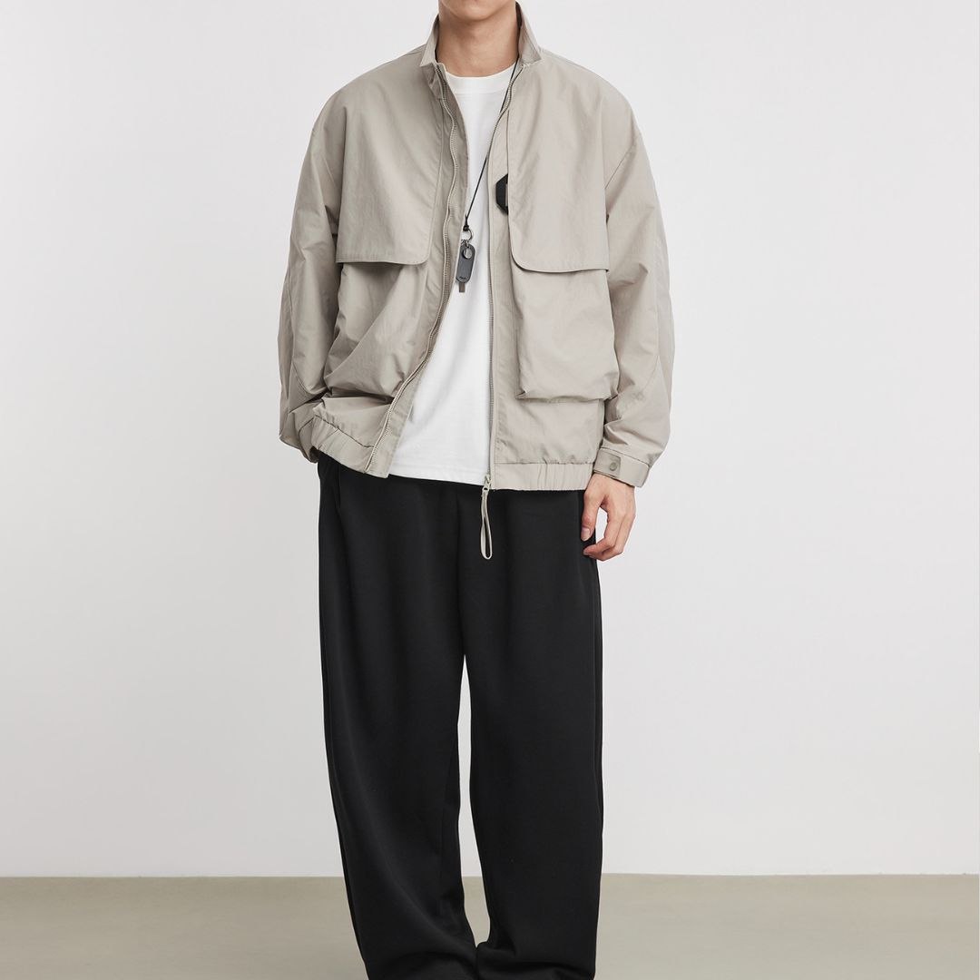 Double Pocket Stand Collar Work Jacket