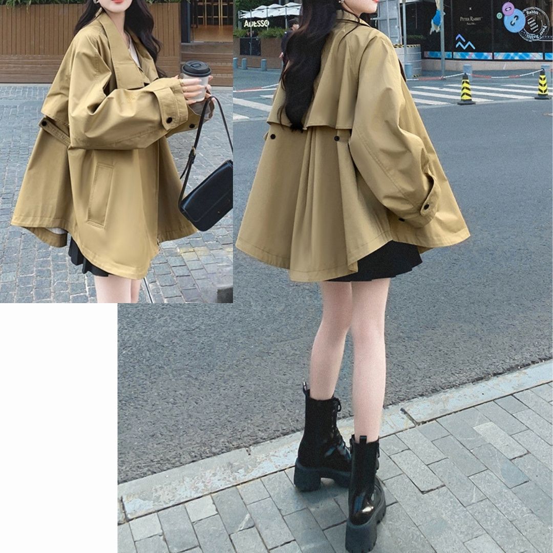 翻領防風斗篷風衣外套