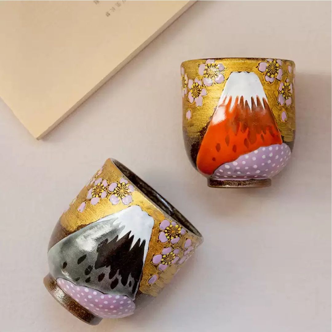 九谷焼 金 富士山 ペアカップ