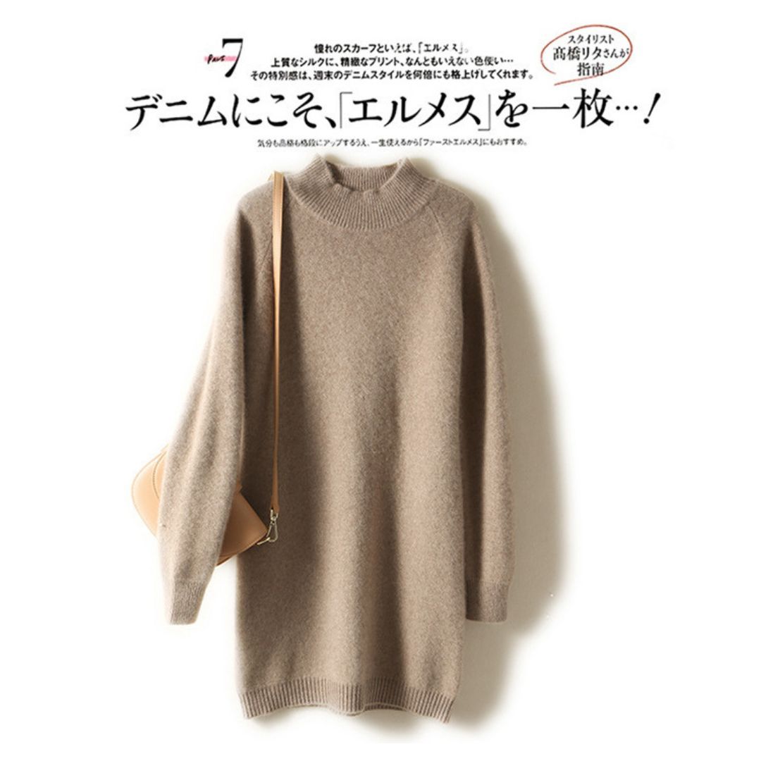 Loose-Fit Half-Turtleneck Knit Dress