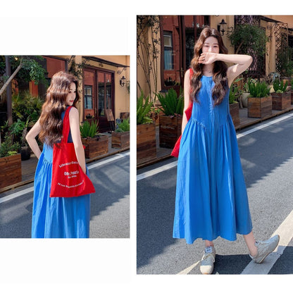 Ruched Vintage Sleeveless Midi Tank Dress
