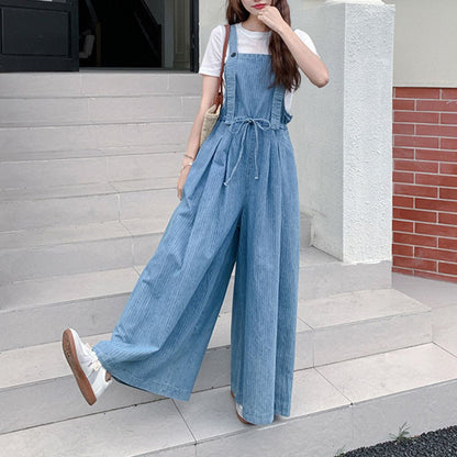 Casual Lazy Style Wide Leg Cinched Waist Jumpsuit
