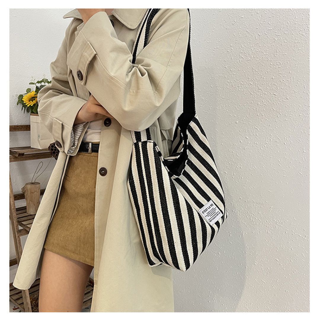 Large Capacity Striped Reversible Canvas Bag
