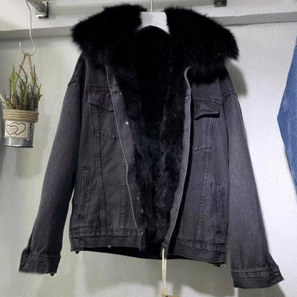 Japanese-Style Loose Fit Fleece-Lined Denim Jacket