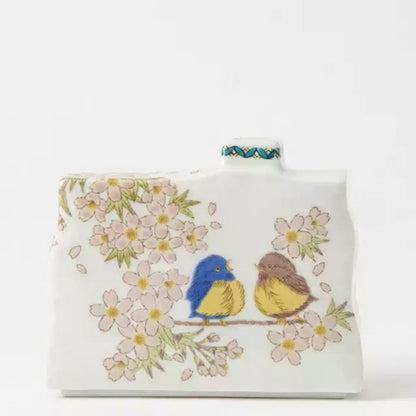 Kutani Japanese Floral Sparrow Small Vase