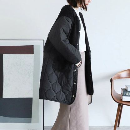 Japanese-Style Cotton Blend Mid-Length Jacket with Paneling
