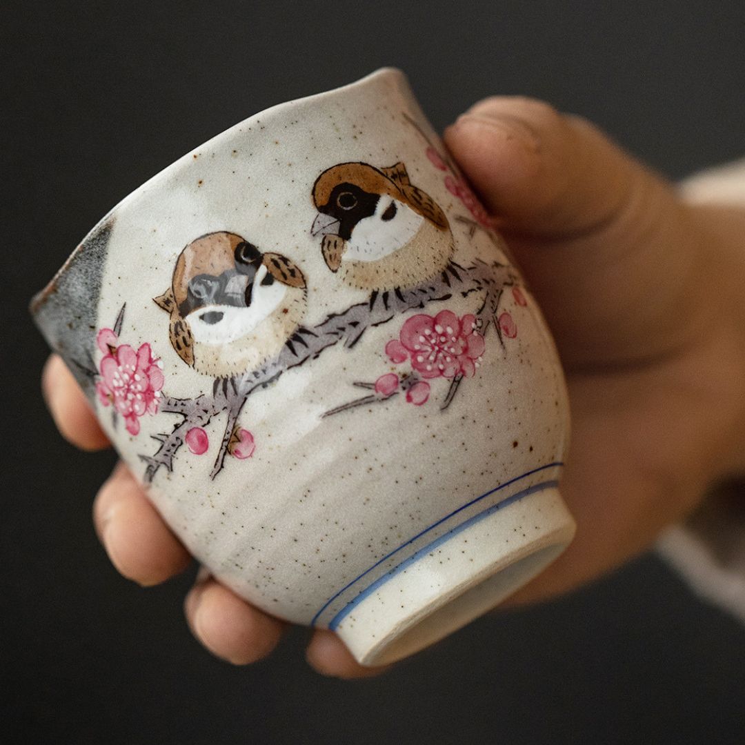 Kutani Ware Japanese Sparrow Teacup