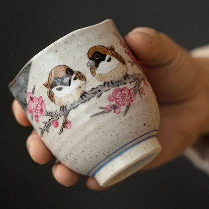 Kutani Ware Japanese Sparrow Teacup