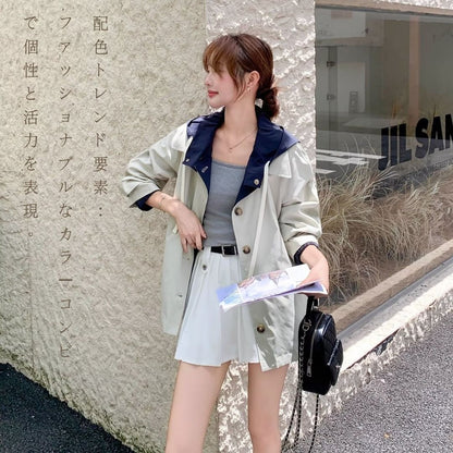スタイリッシュなカラーブロックリバーシブルフードジャケット