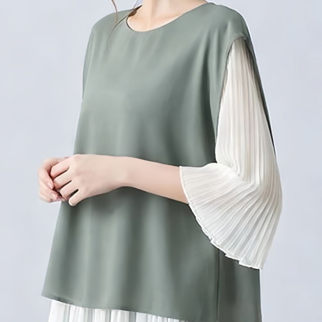 Japanese Style Layered Panel Pleated Blouse