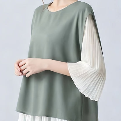 Japanese Style Layered Panel Pleated Blouse
