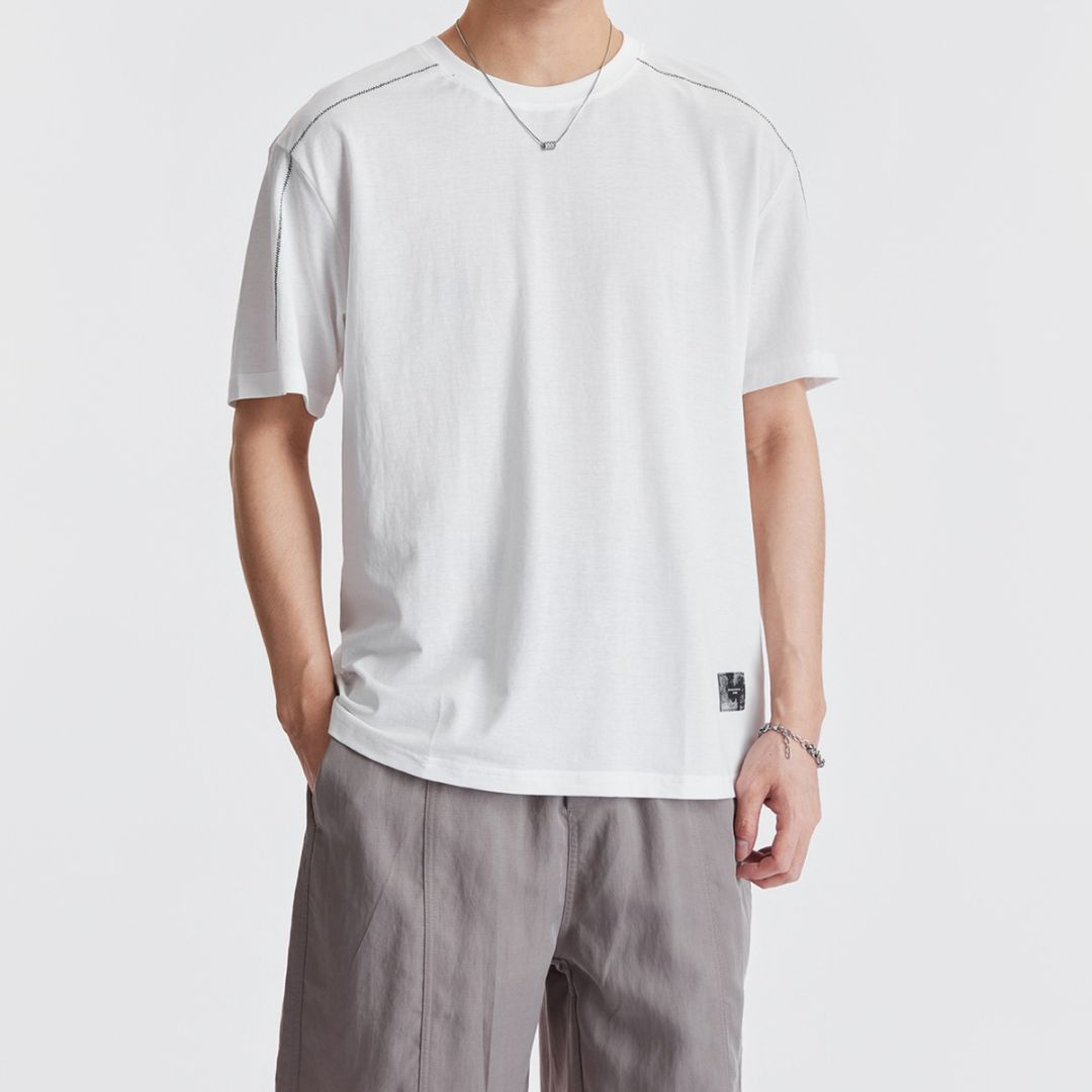 Simple Contrast Stitch Short Sleeve T Shirt