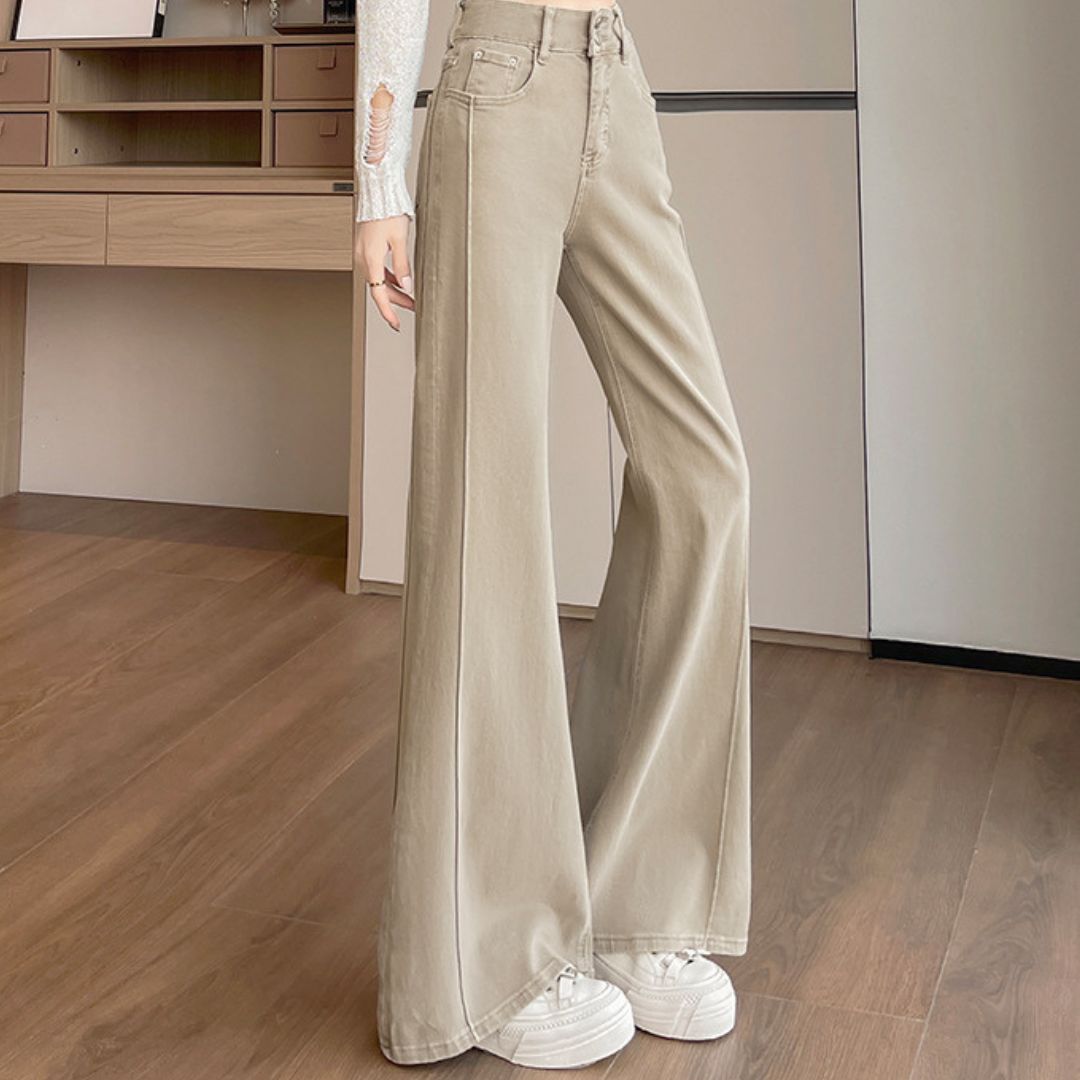 Milk Tea Color High Waist Stretch Flare Pants