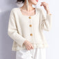 Short Knit Cardigan with Lace Trim Hem