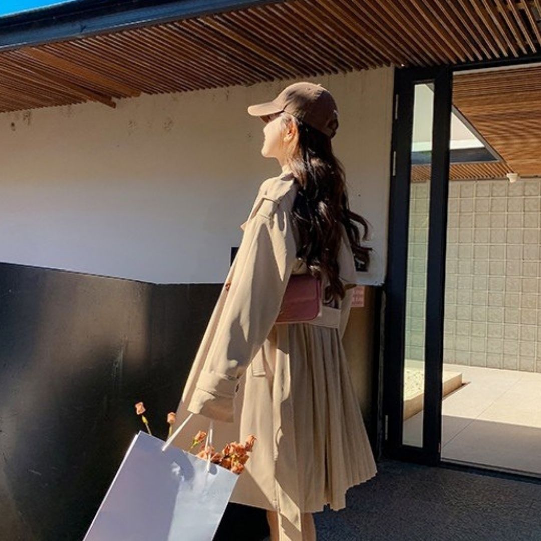 Classic Double Breasted Pleated Flowing Coat