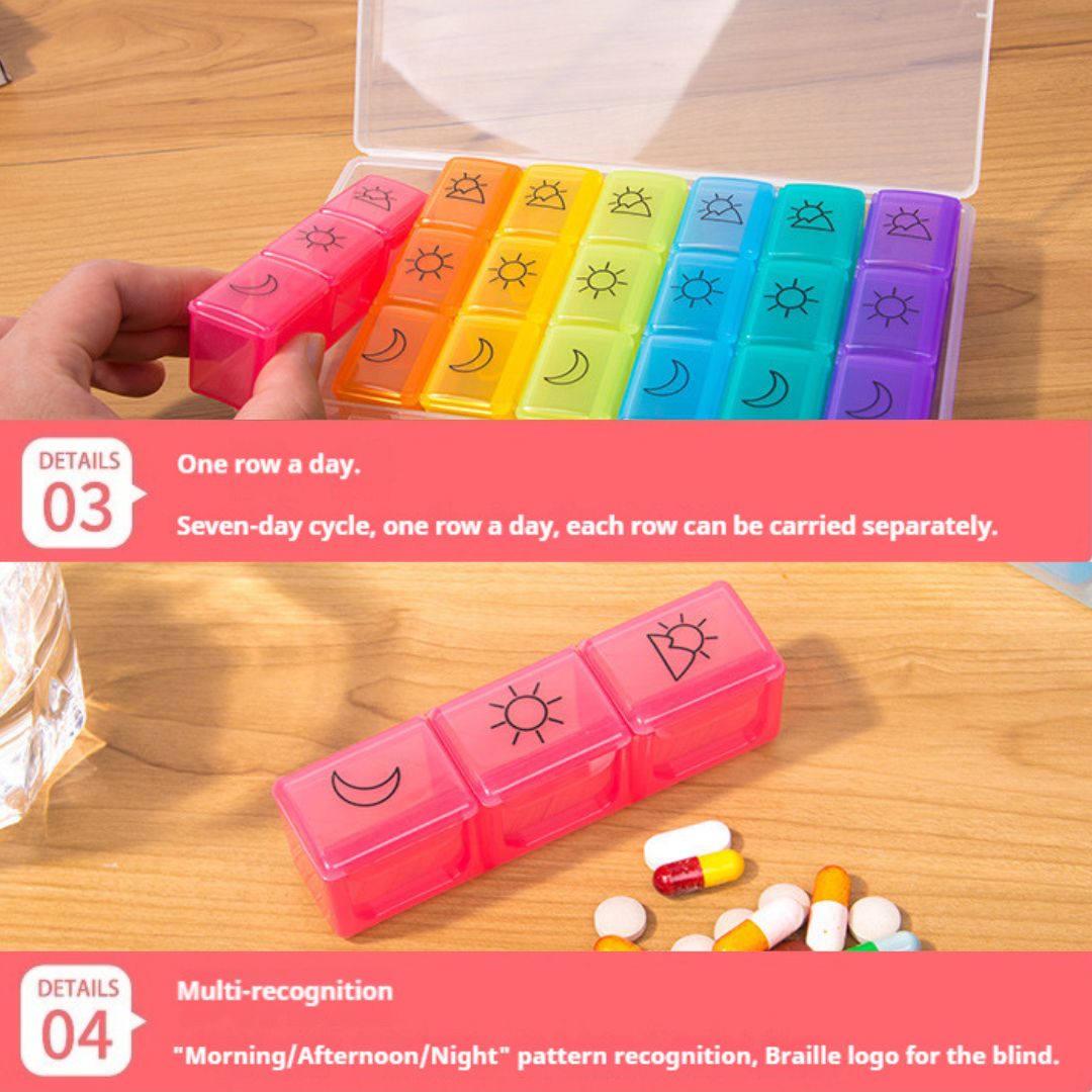 Rainbow 7-Day 21-Compartment Pill Box (Min. 2 Boxes)