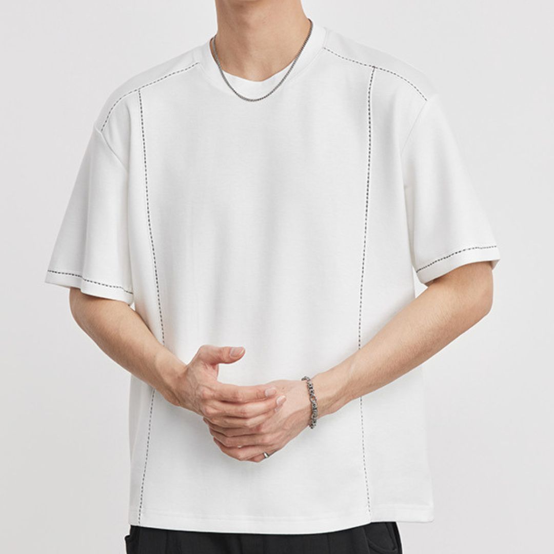 破線デザイン半袖Tシャツ