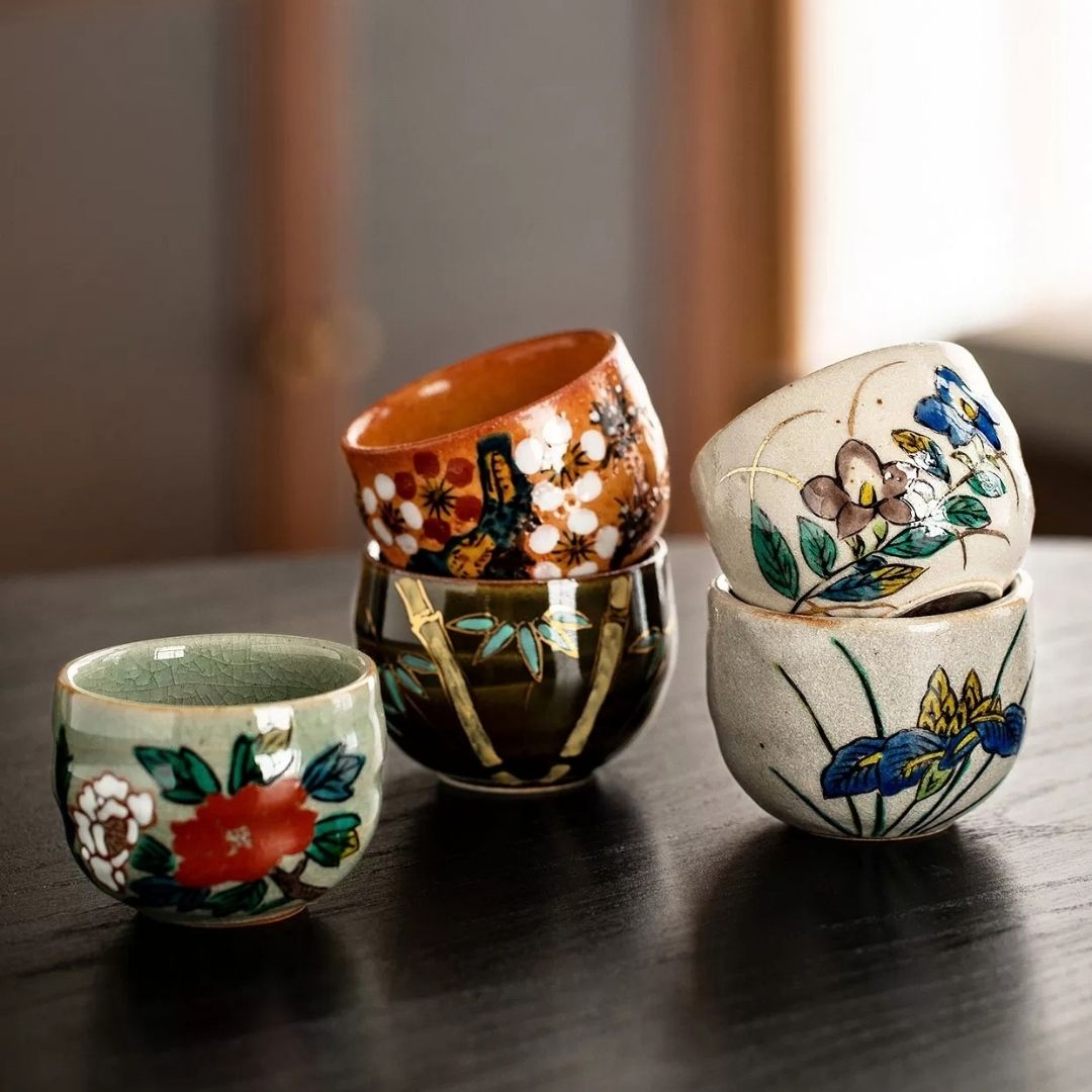 Kutani Five Grasses Floral Teacup Gift Set