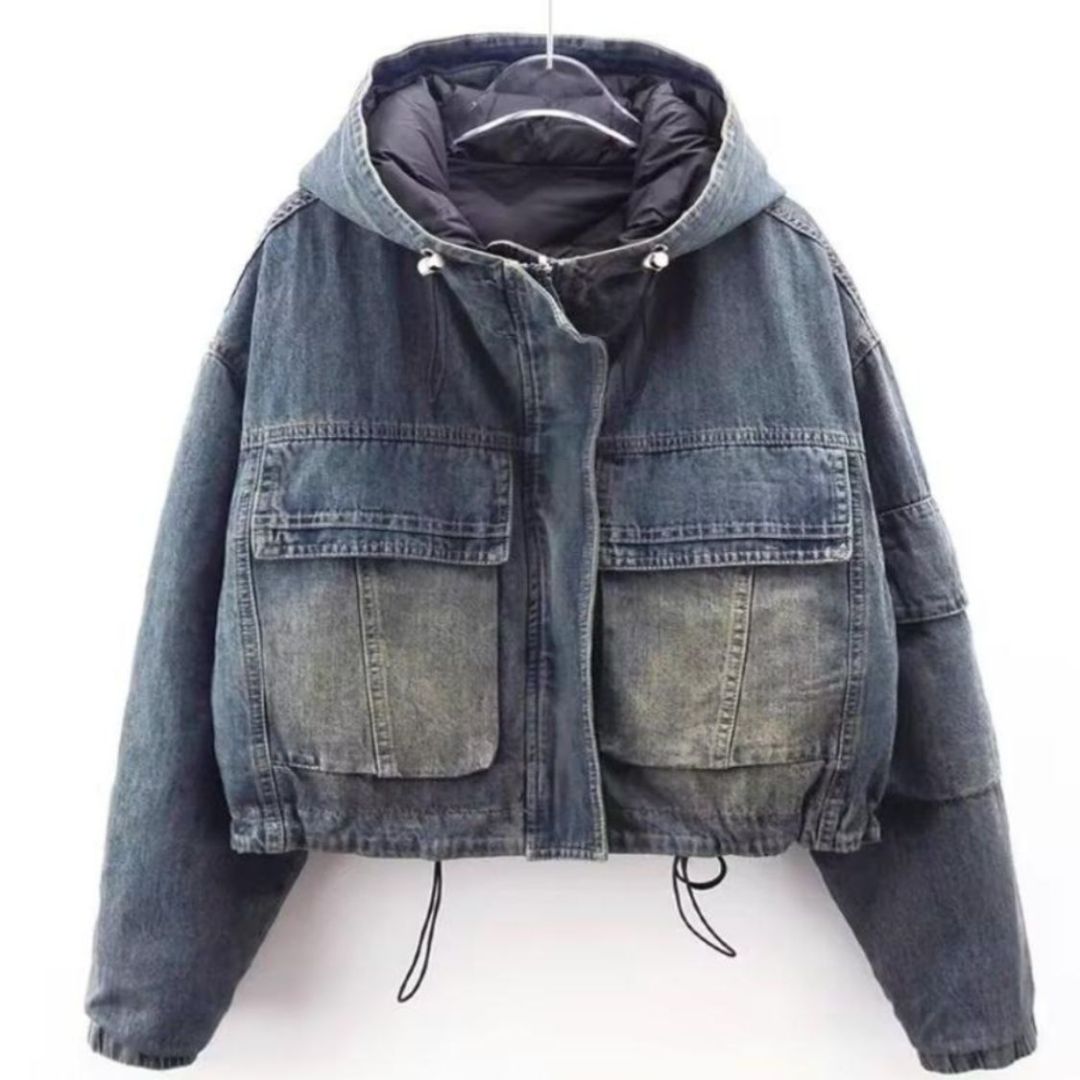 Short Patchwork Denim Hoodie Jacket