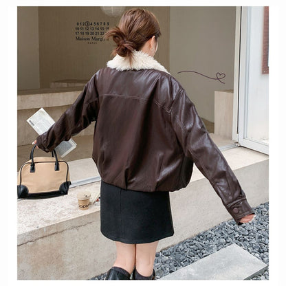 American Vintage Oversized Lapel PU Jacket